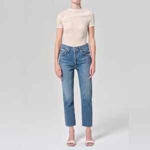 AGOLDE Riley High‎ Rise Straight Crop Jeans Medium Blue Wash Size 26